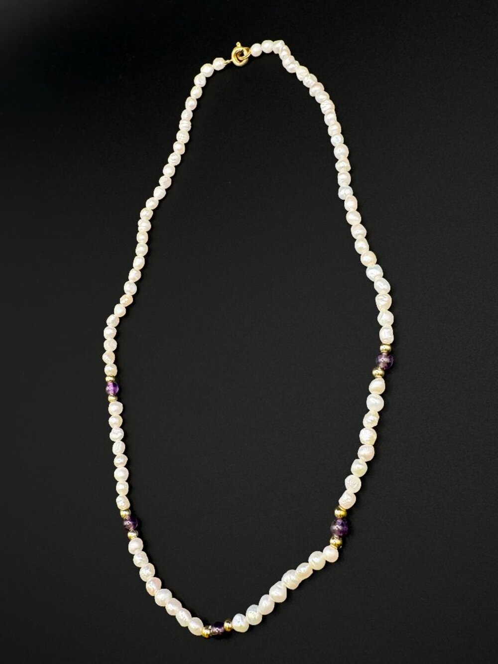 Freshwater Seed Pearl Choker Necklace With Purple Glass Beads